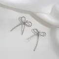 Silver twisted rope bow charms set in bright finish with hanging loops for DIY jewelry - Medium (21x30mm) / White Gold