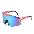 Men's oversized sports sunglasses with blue-purple gradient lenses and red-white stripes - C21 Red White Striped