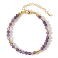 Faceted purple natural stone beaded bracelet with gold accents and lobster clasp - Purple