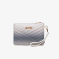 Grey and white gradient lady's clutch bag with diamond quilted pattern and wrist strap - Gray