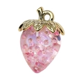 Erdbeer-Anhänger mit rosa-violettem Farbverlauf, Kristallen und Goldblatt - Transparentes Rosa