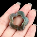 30mm hollow plum blossom pendant crafted from natural green moss agate stone - India Agate