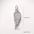 Silver wing pendant with cubic zirconia stones, size 24mm by 8mm for jewelry making - Silver Wing with Zirconia