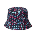 Navy blue sun bucket hat with pink and light blue polka dot pattern in durable canvas - Blue Polka Dot Print (D)