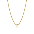 Gold snake chain necklace with a crystal-studded rectangular bar pendant - Letter I