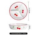 Cuenco dividido de cerámica blanca de 7 pulgadas con borde rojo y diseño de cereza - Cuenco de 3 compartimentos de 7 pulgadas - Cereza