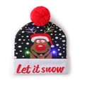 LED knitted Christmas hat featuring reindeer design and light-up colorful bulbs - Black White-Reindeer Let it Snow