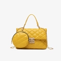 Quilted yellow shoulder bag with small round coin purse and gold chain strap detailing - Yellow
