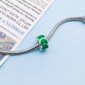 Green enamel heart charm bead on silver snake chain bracelet for DIY jewelry - Green