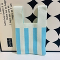 Blue and white vertical striped knit tote bag with minimalist integrated handle design - Striped Blue Rice