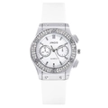 Men's fashion quartz watch with silver rhinestone bezel and white silicone strap - White Strap White Dial