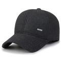 Men's winter wool baseball cap with warm ear flaps and sport metal badge detail - Adjustable / Navy Blue