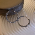 Modern large hoop earrings featuring dark micro-pave crystals and secure hooks - Geometric Micro Rhinestone Hoop (Silver Earring Post)
