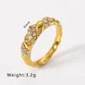18K gold plated rope ring with cubic zirconia inlay, 6mm width and 3.2g weight - US 6 / Gold Twisted Rope Zirconia Style (NB-R24117-G)