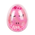 Pink egg-shaped hair brush with cute sleeping face and shimmering floral glitter details - Cartoon Pink