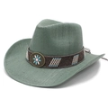 Cappello da cowboy intrecciato verde salvia con fascia marrone a rilievo e fibbia a girasole - M (56-58cm) / Verde Ninfea