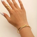 Elegante set di bracciale e anello placcato oro con accenti di cristallo di zircone - Set Bracciale e Anello con Strass Avvolgente Curvo