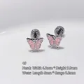Pink glitter butterfly stud earrings in silver stainless steel for helix piercings - Single Platinum 30# 0.8mm Thick 6mm Long / 316l Titanium Steel * Real Gold Plating * Comfortable To Wear