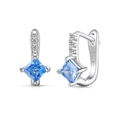 Elegant S925 sterling silver stud earrings featuring square blue zircon stones and diamonds - 925 Silver / Square Blue Zirconia Style (DY110212-S-W-BA)