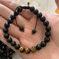 8mm Matte black bead bracelet with tiger eye stones and adjustable cord for friends - Matte Black Tiger Eye Braided