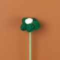 Handmade crochet Christmas flower in green and white yarn for holiday bouquets - Puff Flower Stem - Green Petals White Center