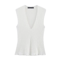 White sleeveless V-neck top for women with fine pleated texture in a slim fit style - XS / White Top