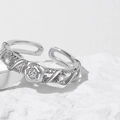 925 Sterling silver rose ring with pavé crystals and an adjustable open band design - Adjustable Open / Desert Rose Couple Ring Female