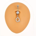 Piercing all'ombelico in acciaio con ciondolo a lettera Q e zirconi trasparenti - Lettera Q (Z-260) / Argento