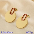Elegant gold-tone oval earrings with red enamel inlay on a silk surface - Gold-Red