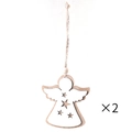 Set of 2 angel shaped wooden Christmas ornaments with hollow stars and twine cord - Angel Style / 2 Pcs/Pack