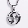 Men's retro stainless steel round necklace with Mitsudomoe design and hammered finish - Steel Color Pendant + Necklace (With Chain)