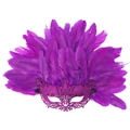 Paarse gevederde halfgelaat masquerade masker met glitters voor Halloween feestje - Paarse Glitter