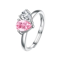 Adjustable silver ring with pear-cut pink and white stones in an elegant bypass design - Adjustable Open / Women's Style (Silver/Pink & White Hearts)