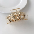 Transparent hair claw clip with golden chain decoration in a minimalist square design - Triple Square-Champagne Gold-8cm