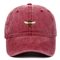 Vintage washed burgundy baseball cap with colorful bee embroidery and curved brim - Burgundy