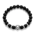 Bracciale di perline nere opache con testa di leone argentata e strass scintillanti - Argento Opaco