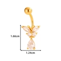 Golden butterfly belly button ring with zircon gemstones and dimensions shown - Butterfly Drop Pendant (0168-6#) / Gold