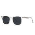 Retro polarized sunglasses with transparent frames and dark grey lenses on white background - Transparent Frame Black Grey Lens