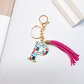 Floral letter P keychain with vibrant pink tassel and gold metal lobster clasp - Letter P (With Tassel)