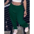 Women's trendy dark green loose joggers with elastic drawstring waist and cuffed hem - S / Dark Green