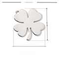 Detailed view of silver stainless steel clover charm with dimensions 16mm x 13mm - VG110 / Silver Hollow Clover