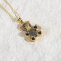 Golden bear pendant necklace with blue heart-shaped zircons and crystals - Gold / Royal Blue Zirconia
