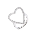 Silver open ring with a hollow heart-shaped frame pave-set with sparkling zircon stones - Platinum Color