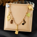 Bohemian braided cord bracelet with golden guitar and music note charms for women - Music Theme Brown White Rope Necklace (N3611)