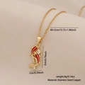Golden stainless steel koi fish necklace with red enamel and zircon pendant - Double Fish Red Style (3#)