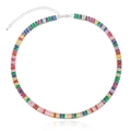 Rainbow necklace featuring colorful rectangular gemstones on a silver chain for women - Silver Wide Rainbow Tennis Style