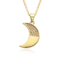 Macro detail of gold plated moon pendant with micro paved white cubic zirconia stones - Moon / Gold