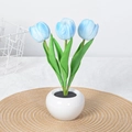 Artificial blue tulip night light in white ceramic pot with woven mat for home decor - Style A-3 Heads-Light Blue-Battery