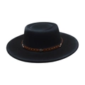 Detail of western fedora hat featuring a brown leather band with silver star rivets - One Size (M Top) / Black (Brown Leather Star)
