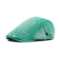 Adjustable emerald green washed cotton flat cap with vintage bronze metal buckle - Adjustable / Grass Green
